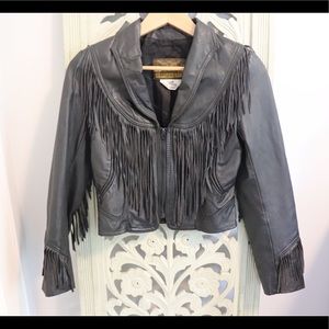 The Leather Ranch Vintage Black Leather Fringe Coat
